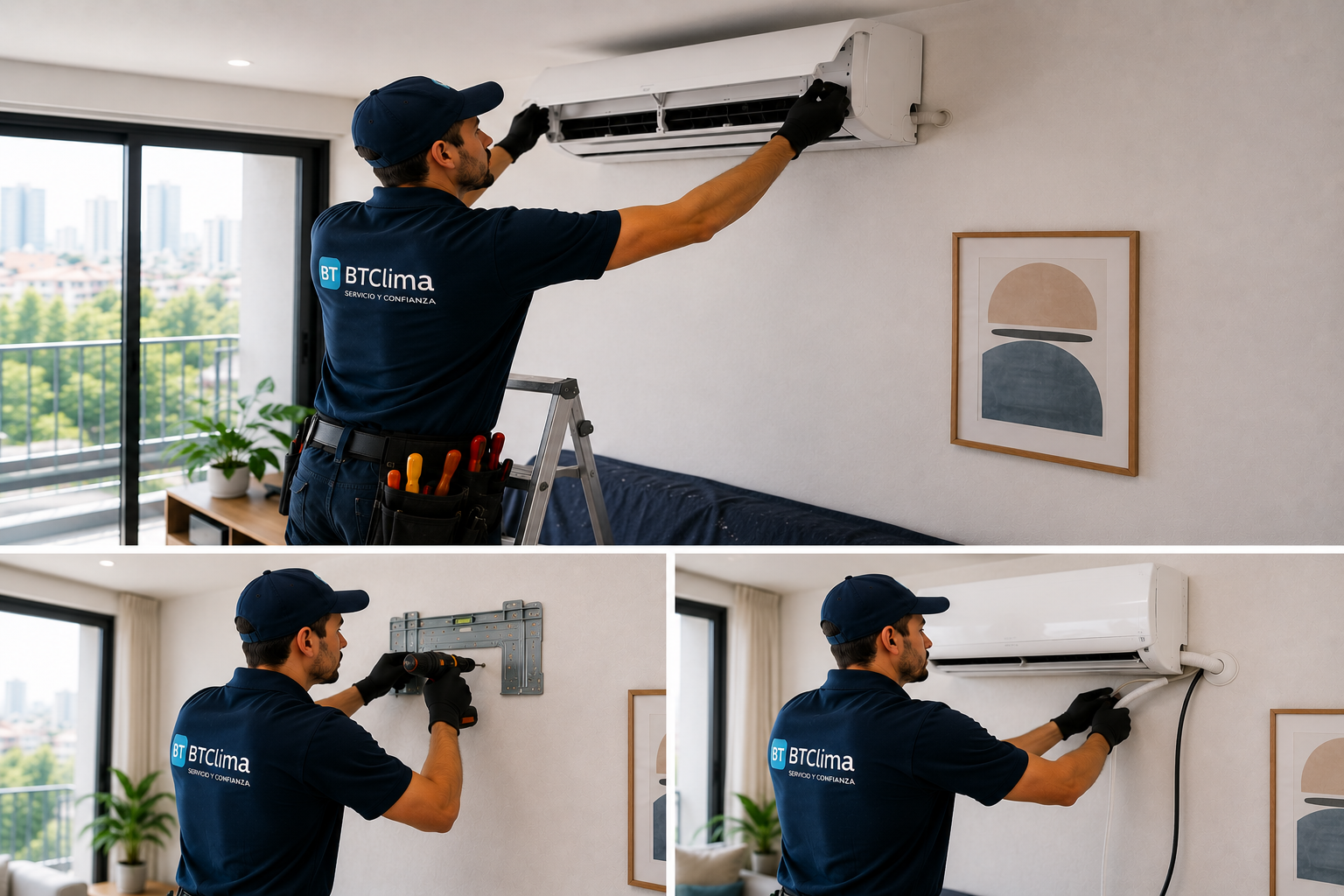 Técnicos de BTClima instalando aires acondicionados split de muro